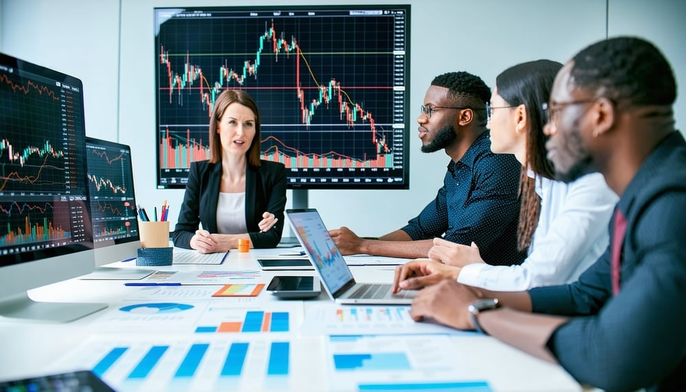 People learning about stocks and technical analysis online People learning about stocks and technical analysis online